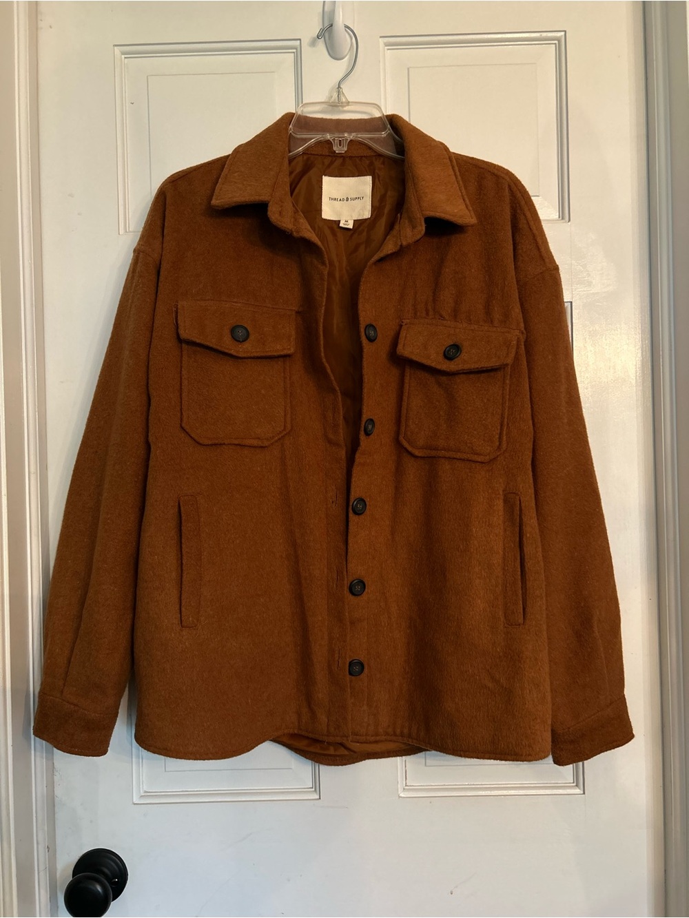 Thread & Supply Chestnut Brown Button-Front Shacket medium